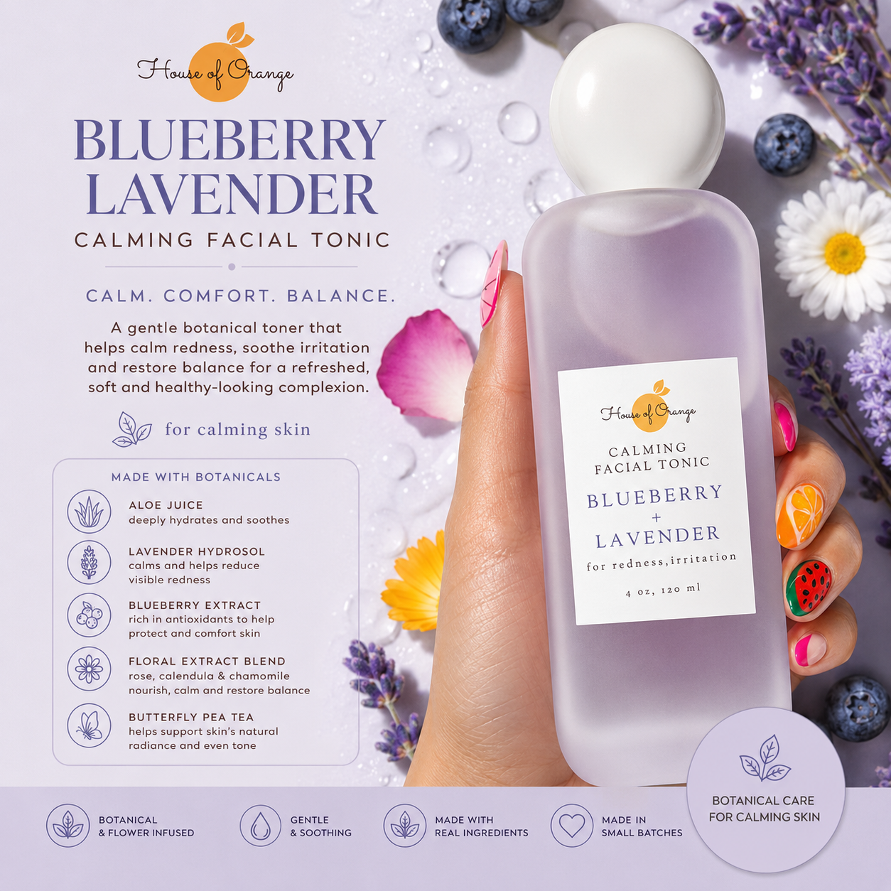 Blueberry Lavender Calming Facial Tonic (redness, sensitivity, irritation)